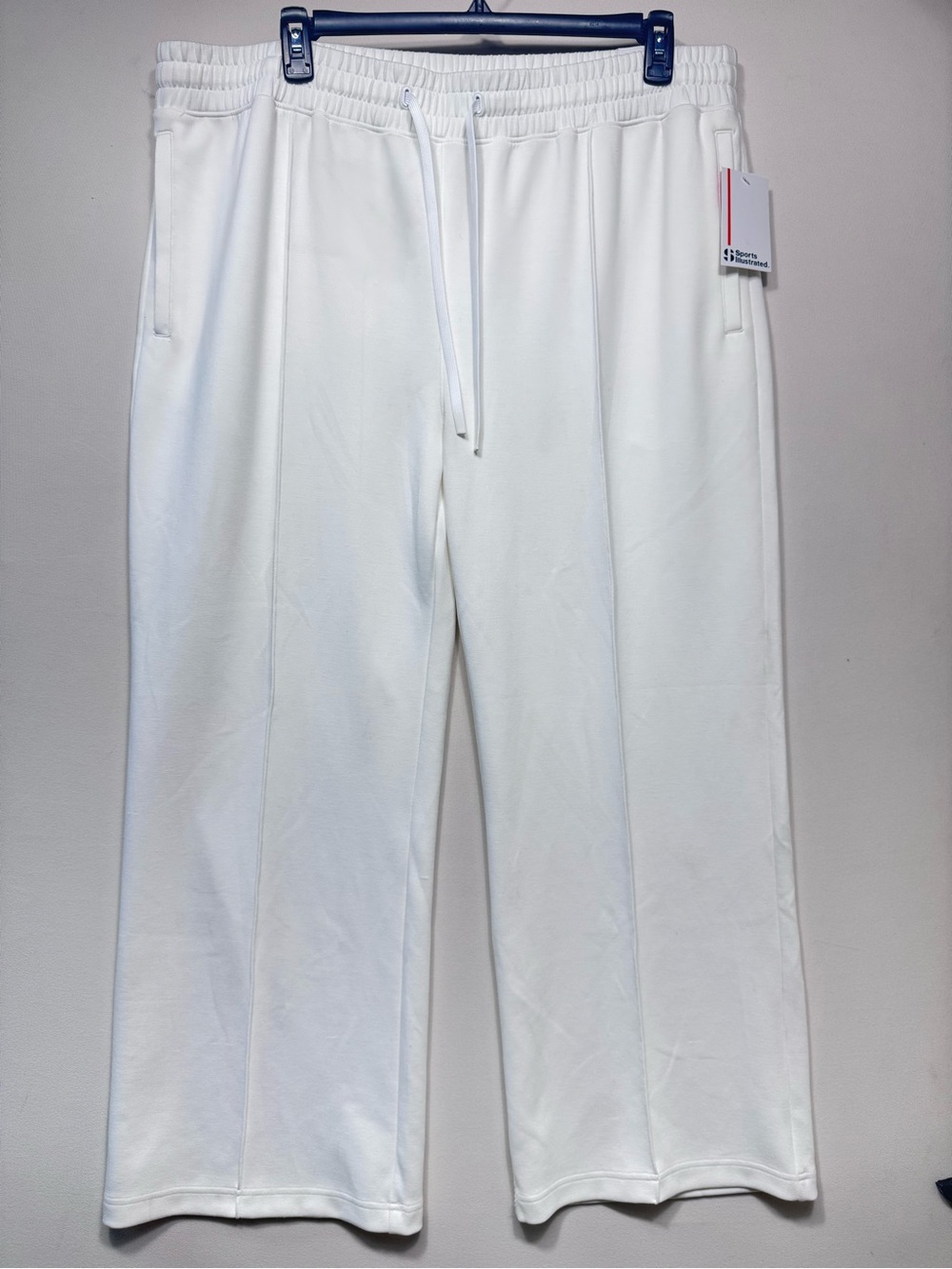 Sports Illustrated Men's Pintuck Drawstring Wide Leg Track Pants - White